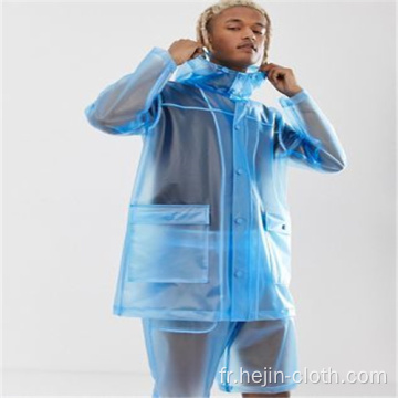 Vêtements de pluie pour adultes en PVC translucide bleu